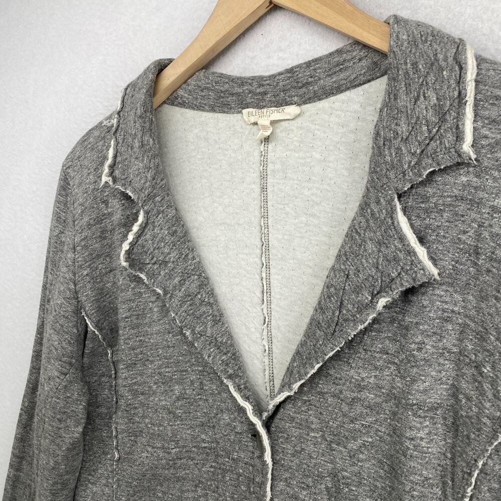 EILEEN FISHER Jacket PL Double Knit Jersey Cotton Raw Trim Button Up Blazer Gray - Picture 2 of 15